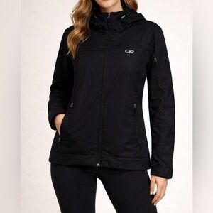 Outdoor Research OR Hooded Softshell Jacket  Large Fleece Lined Full Zip EUC